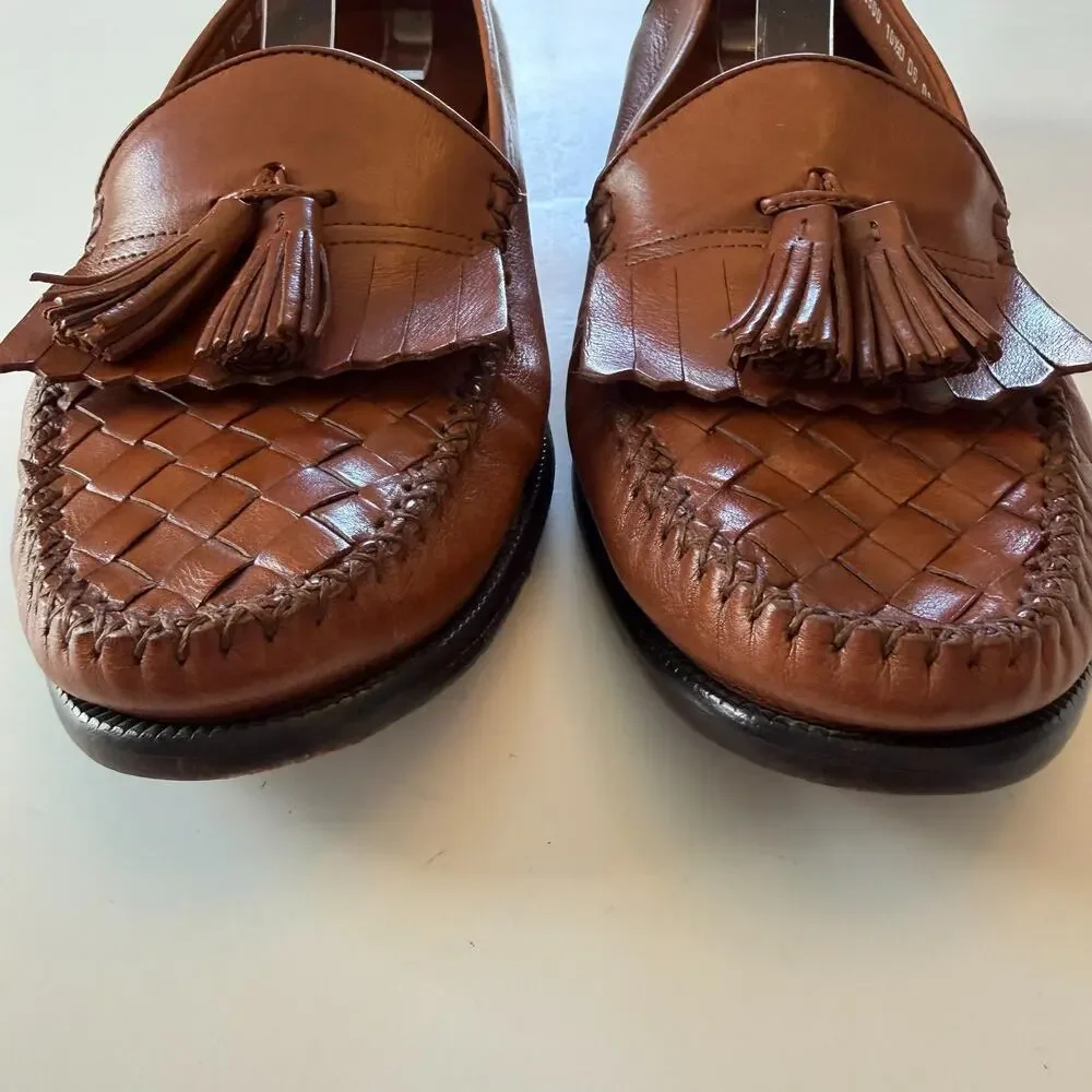COLE HAAN Woven Leather Resort Tassel Loafer Shoes Mens Brown 10.5D Dress Casual